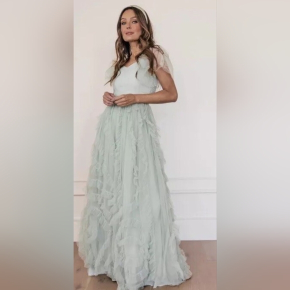 JessaKae Dresses & Skirts - JessaKae Sage Green Ruffle Maxi Dress | NWT Size L | Cottagecore Princess Gown